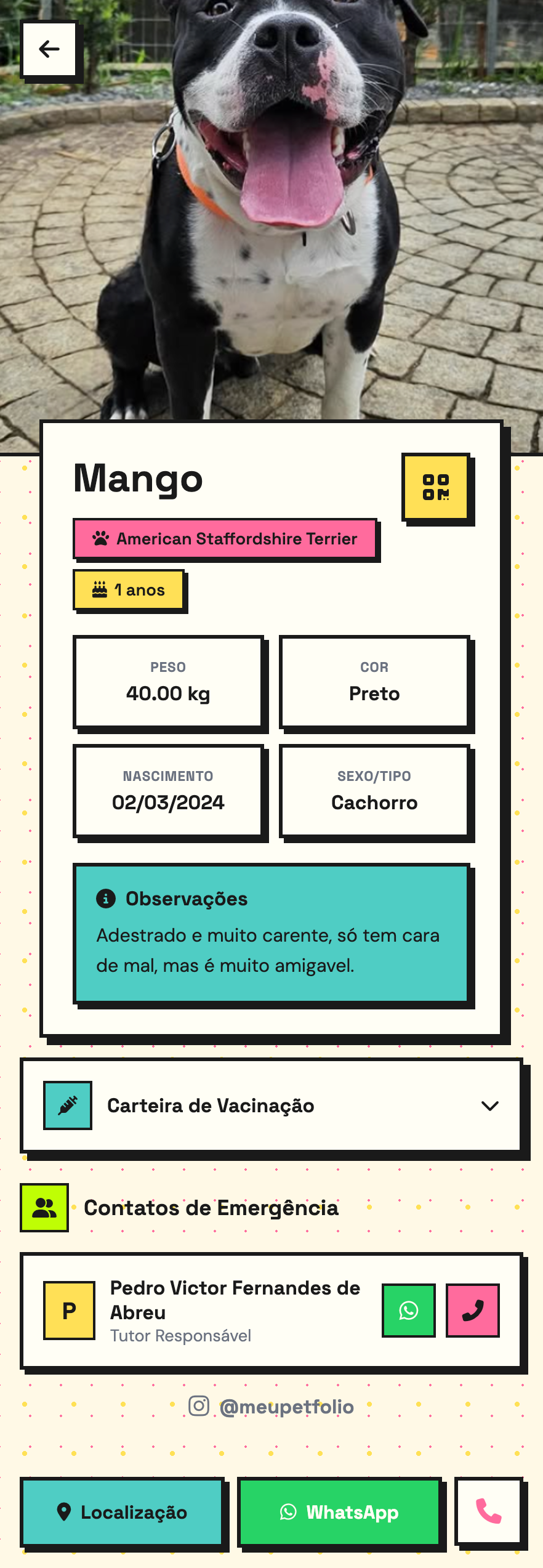 Tag QR Code de Indentificação Pet