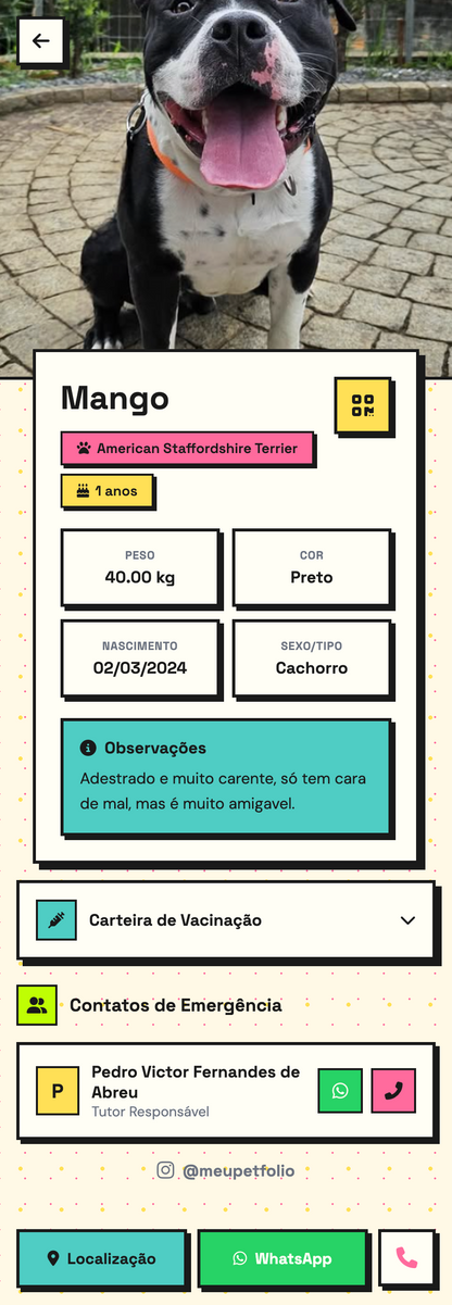 Tag QR Code de Indentificação Pet